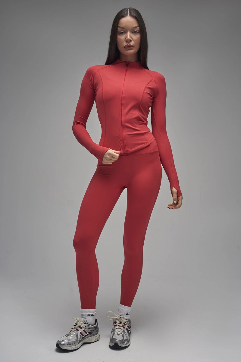 Kaiia Kaiia Sculpt Long Sleeve Zip Through Fitted Jacket Red - 4