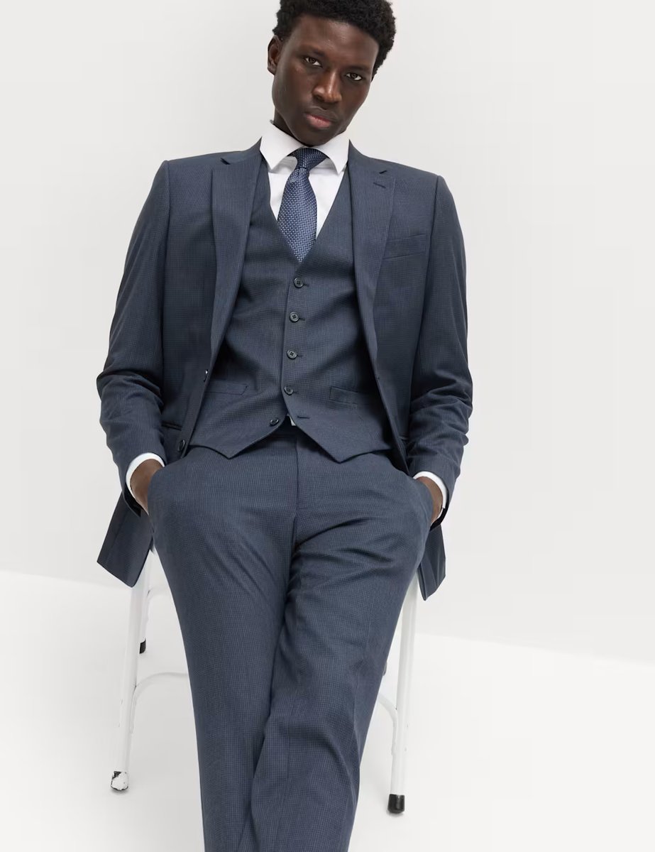 Marks & Spencer M&S Checked Stretch Waistcoat Navy - 2