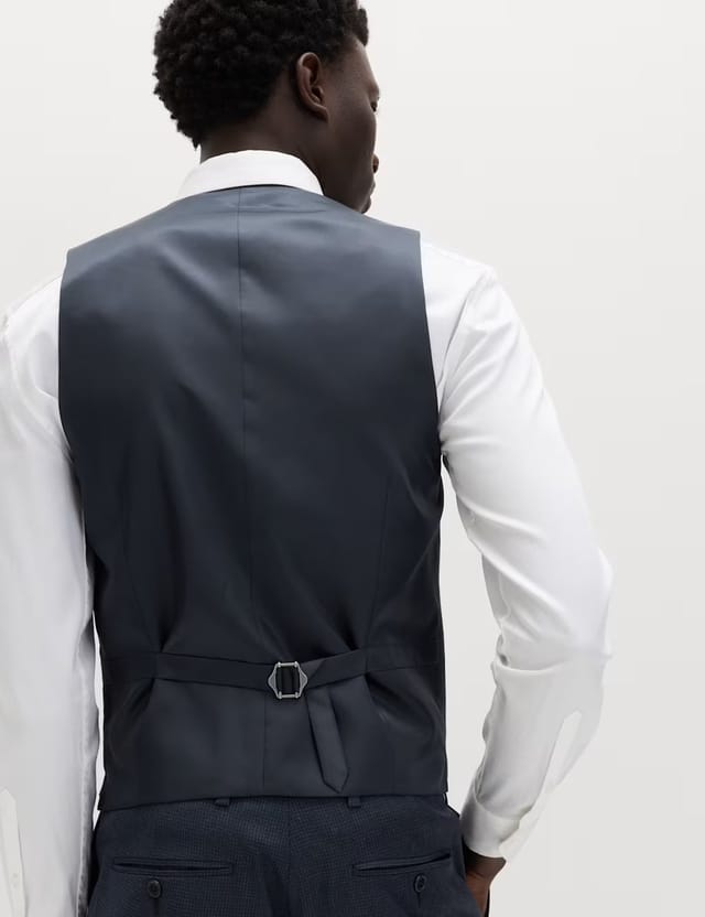 Marks & Spencer M&S Checked Stretch Waistcoat Navy - 3