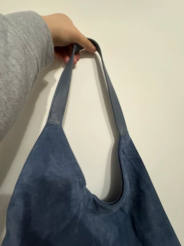 ASOS Design denim blue suede tote shopper bag purse leather hobo minimalist - 3