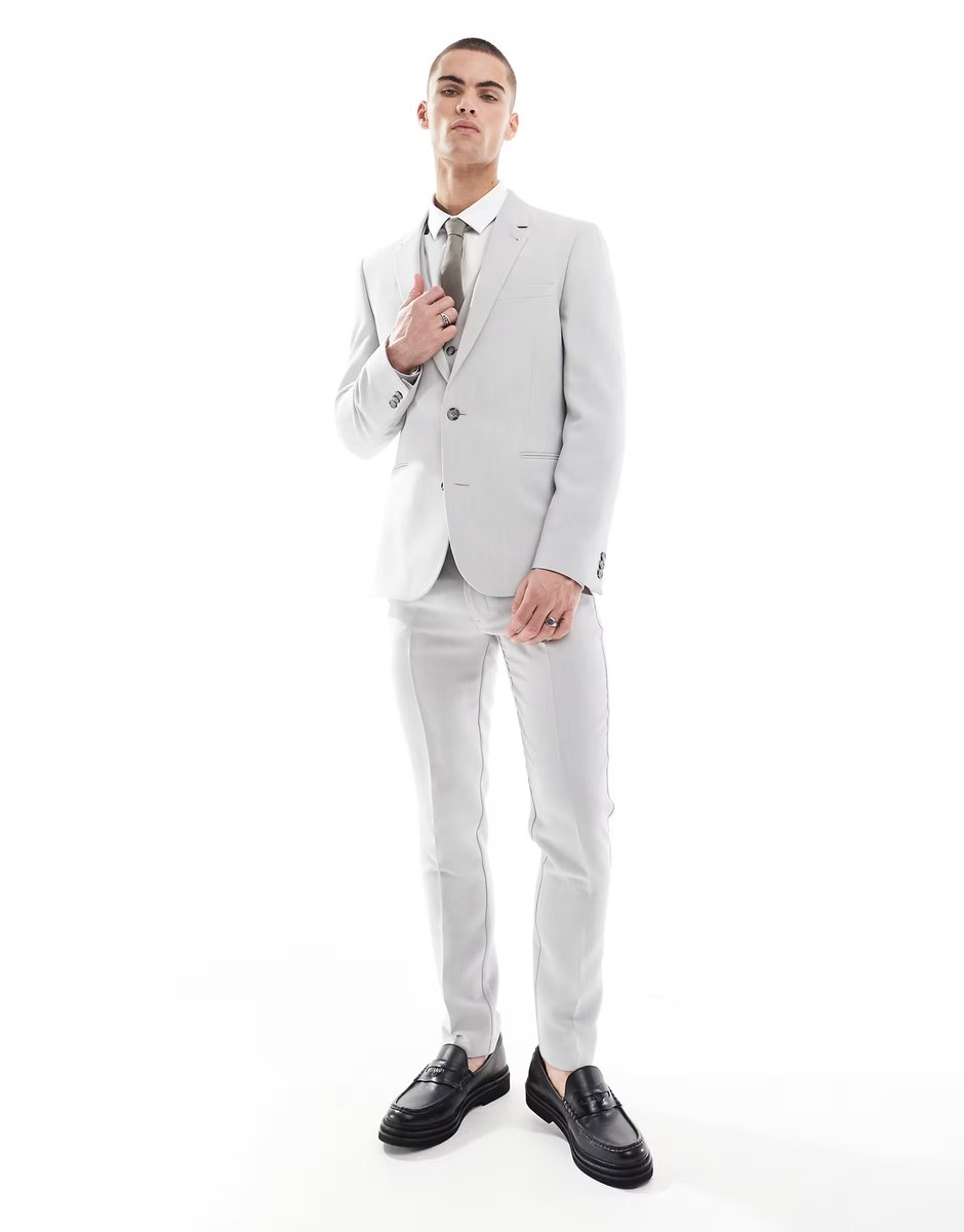 ASOS ASOS DESIGN skinny suit jacket in light grey microtexture - 3