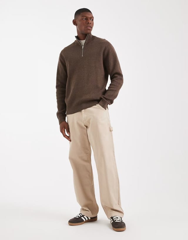 ASOS ONLY & SONS half zip knitted jumper in brown - 2