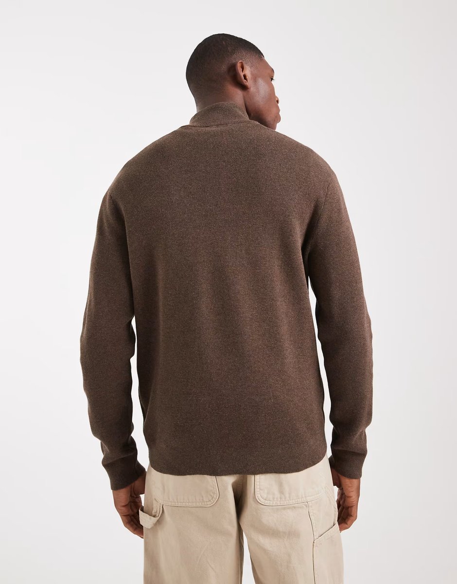 ASOS ONLY & SONS half zip knitted jumper in brown - 3