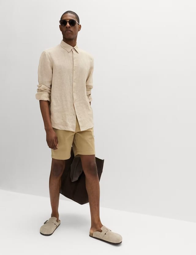Marks & Spencer M&S Pure Linen Check Shirt Natural Mix - 2