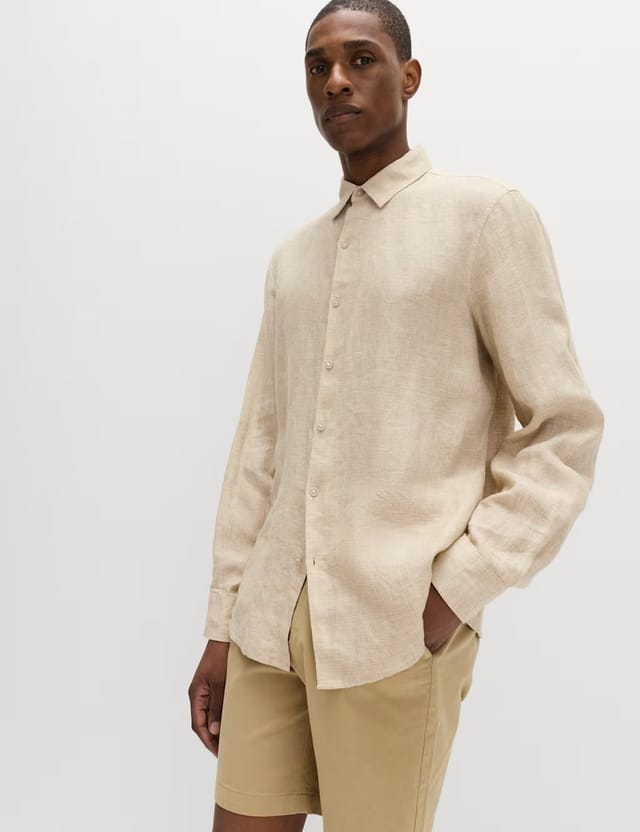 Marks & Spencer M&S Pure Linen Check Shirt Natural Mix - 3