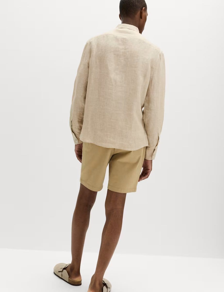 Marks & Spencer M&S Pure Linen Check Shirt Natural Mix - 4