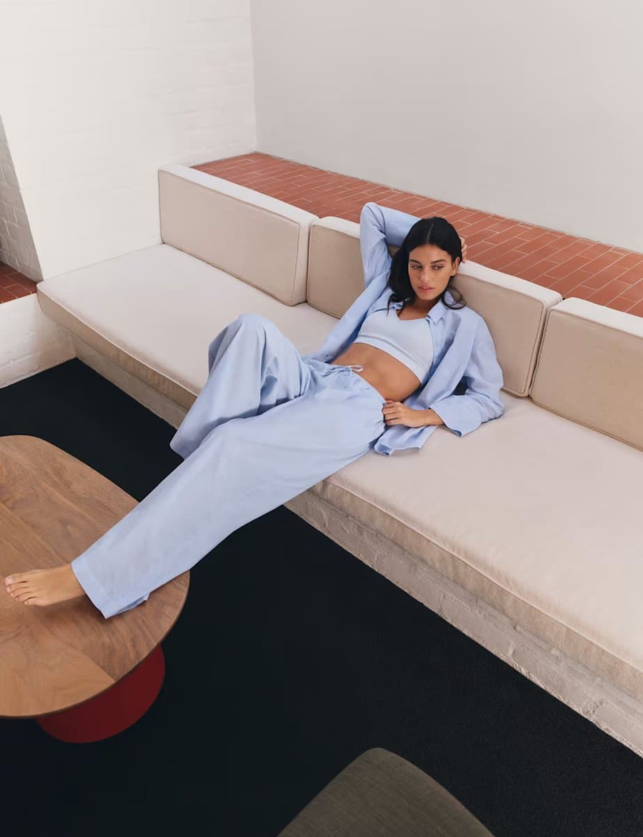 Marks & Spencer M&S Cool Comfort™ Chambray Pyjama Bottoms Blue