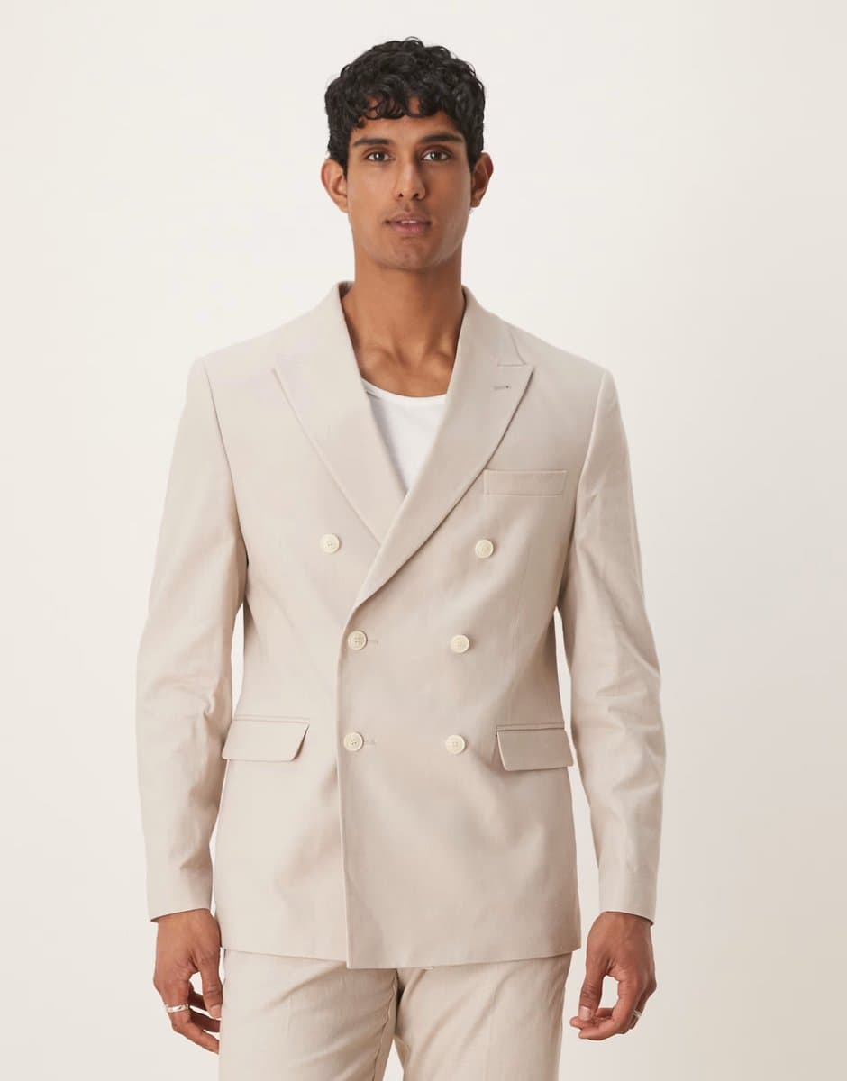 ASOS ASOS DESIGN linen blend regular suit jacket in stone