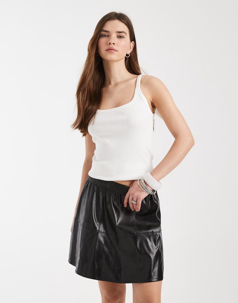 ASOS New Look faux leather flippy mini skirt in black - 1