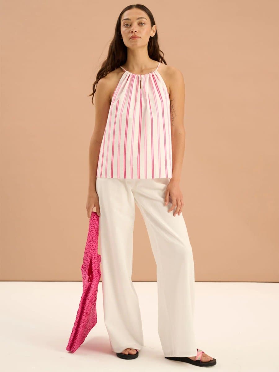 OMNES OMNES Elasticated Waist Linen Trouser in White