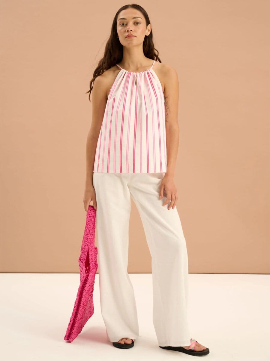 OMNES Ramela Elasticated Waist Linen Trouser in White - 1