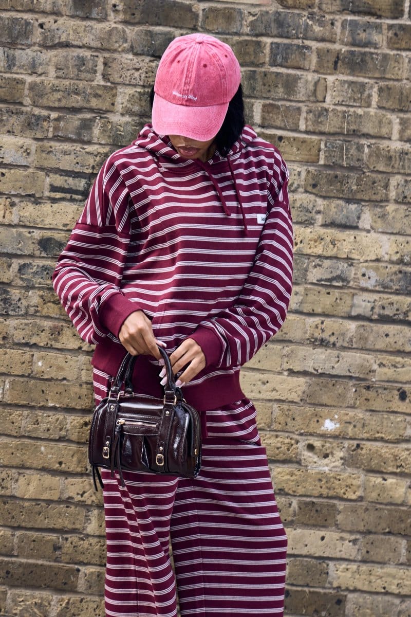 Kaiia Kaiia Striped Oversized Hoodie Burgundy & Cream - 4