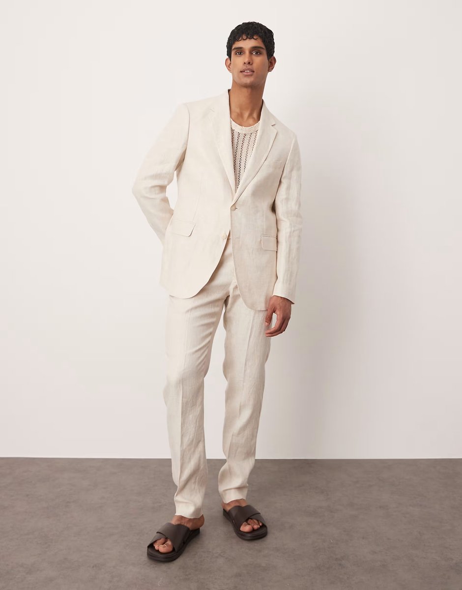 ASOS Mango flax linen blazer co-ord in light beige - 3