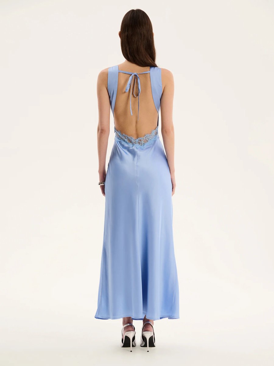 OMNES Aurelia Lace Trim Maxi Dress in Blue - 4