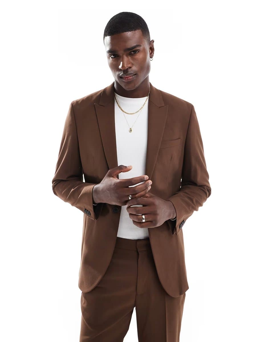 ASOS ASOS DESIGN regular suit jacket in brown twill