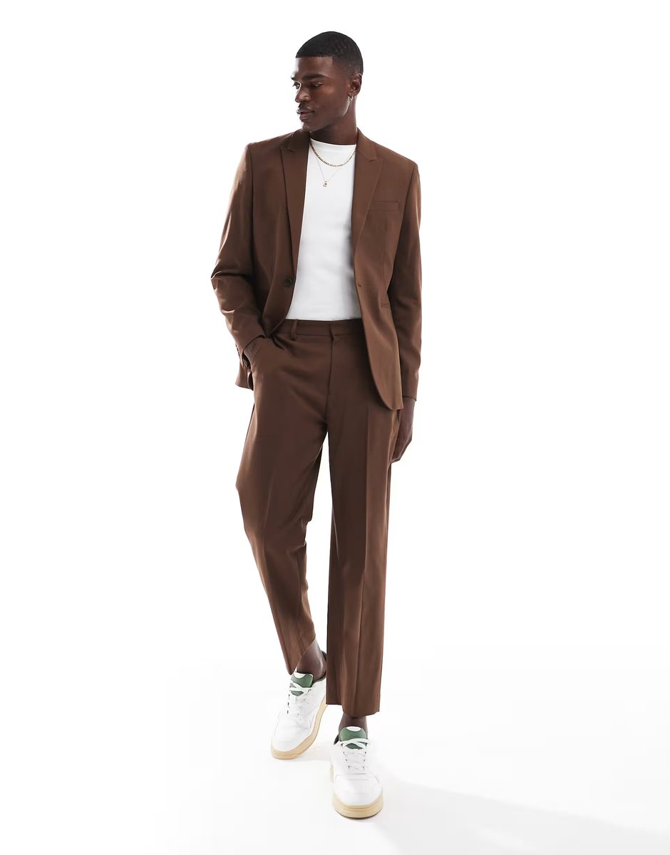 ASOS ASOS DESIGN regular suit jacket in brown twill - 4