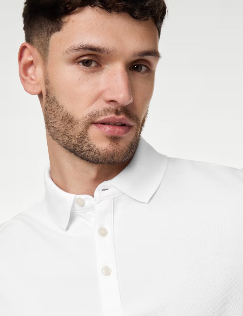 Marks & Spencer M&S 2 Pack Pure Cotton Long Sleeve Polo Shirts White Mix - 2