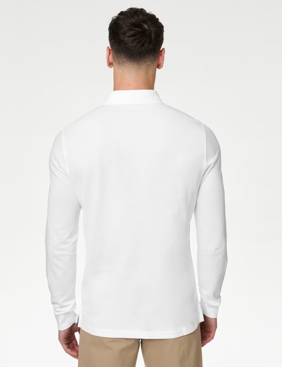 Marks & Spencer M&S 2 Pack Pure Cotton Long Sleeve Polo Shirts White Mix - 4