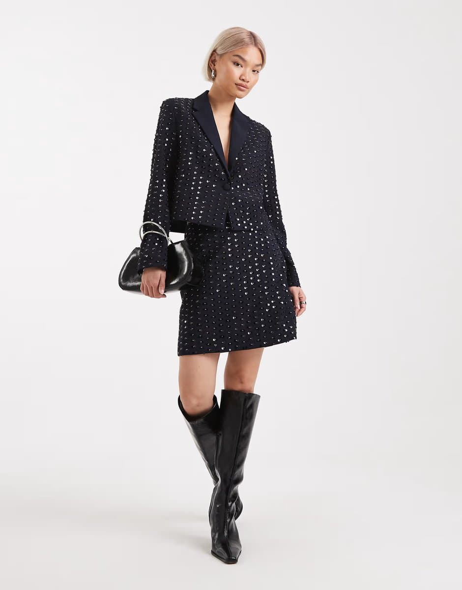 ASOS French Connection sequin embellished mini skirt co-ord in navy