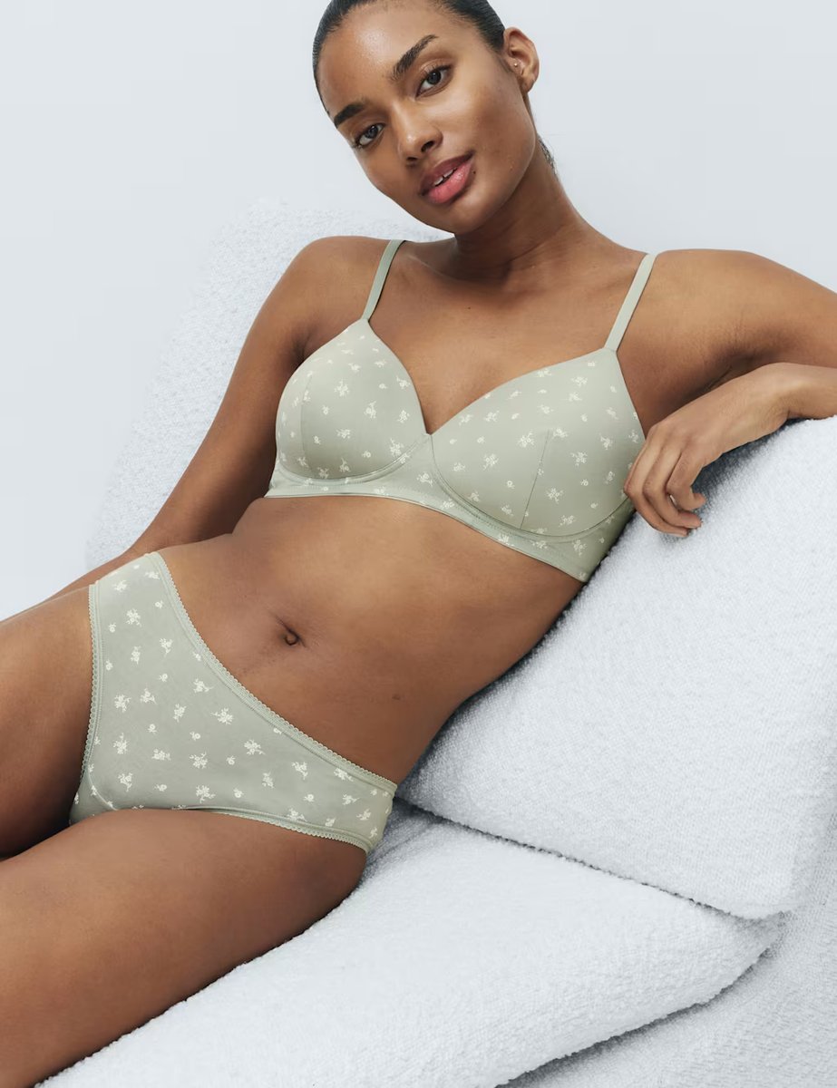 Marks & Spencer M&S 3pk Cotton Non Wired Full Cup T-Shirt Bra A-E Soft Green - 2