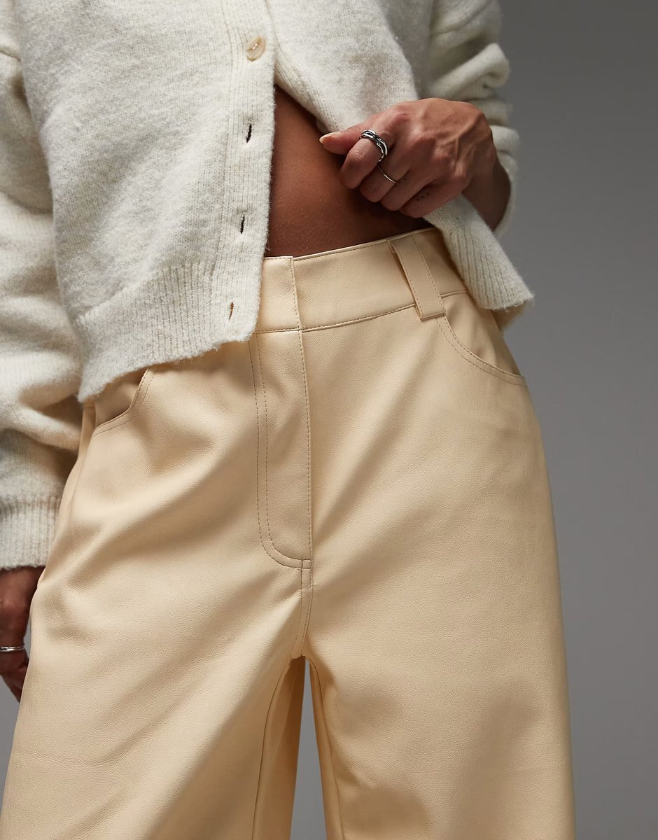 ASOS ASOS DESIGN low rise mansy faux leather trousers in buttermilk  - 4