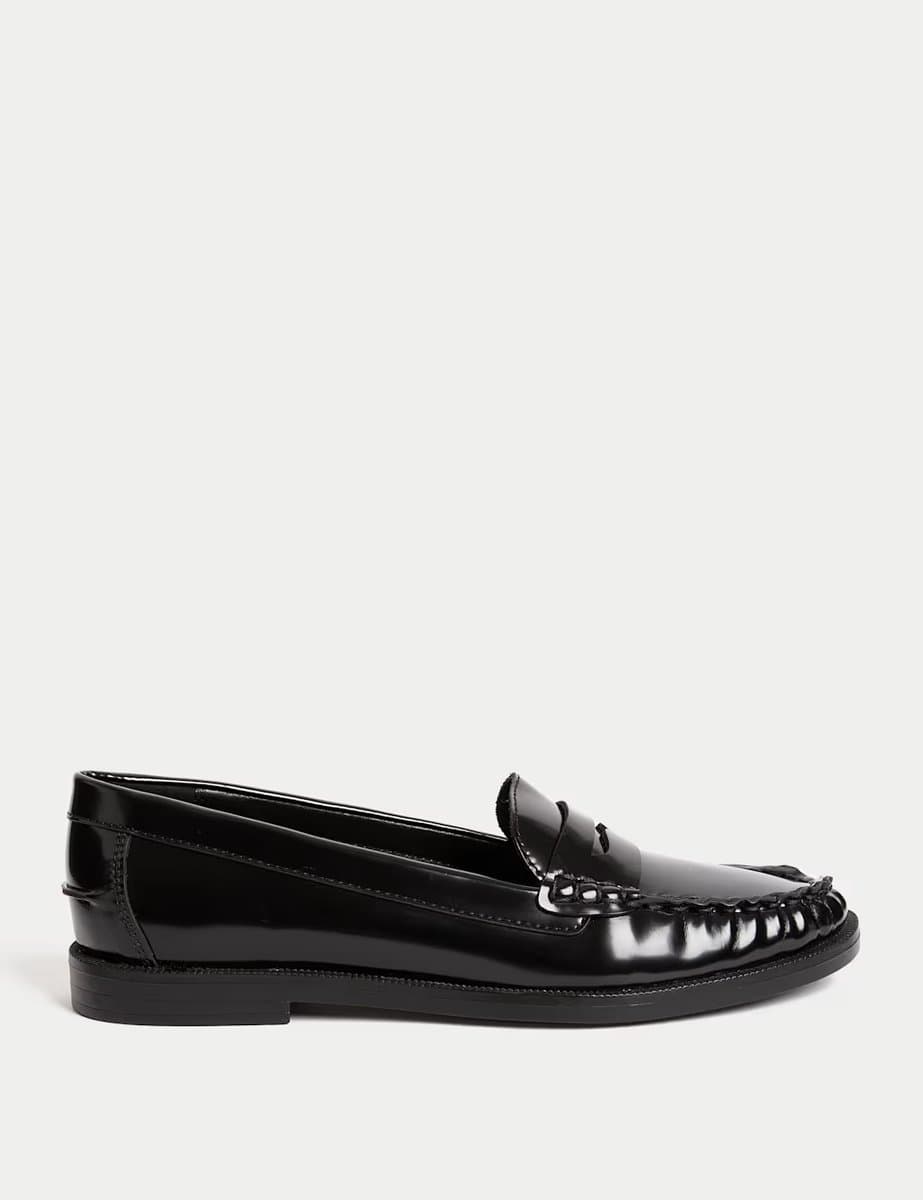 Marks & Spencer M&S Patent Flat Penny Loafers Black