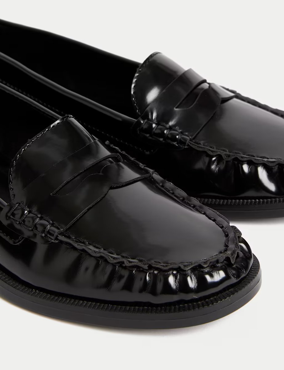 Marks & Spencer M&S Patent Flat Penny Loafers Black - 2