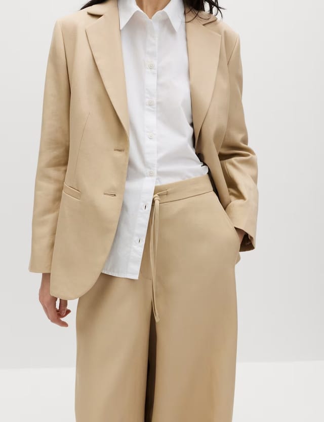 Marks & Spencer M&S Lyocell Rich Palazzo Trousers with Linen Sandstone - 2