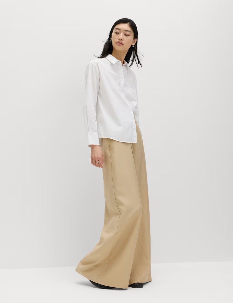 Marks & Spencer M&S Lyocell Rich Palazzo Trousers with Linen Sandstone - 3