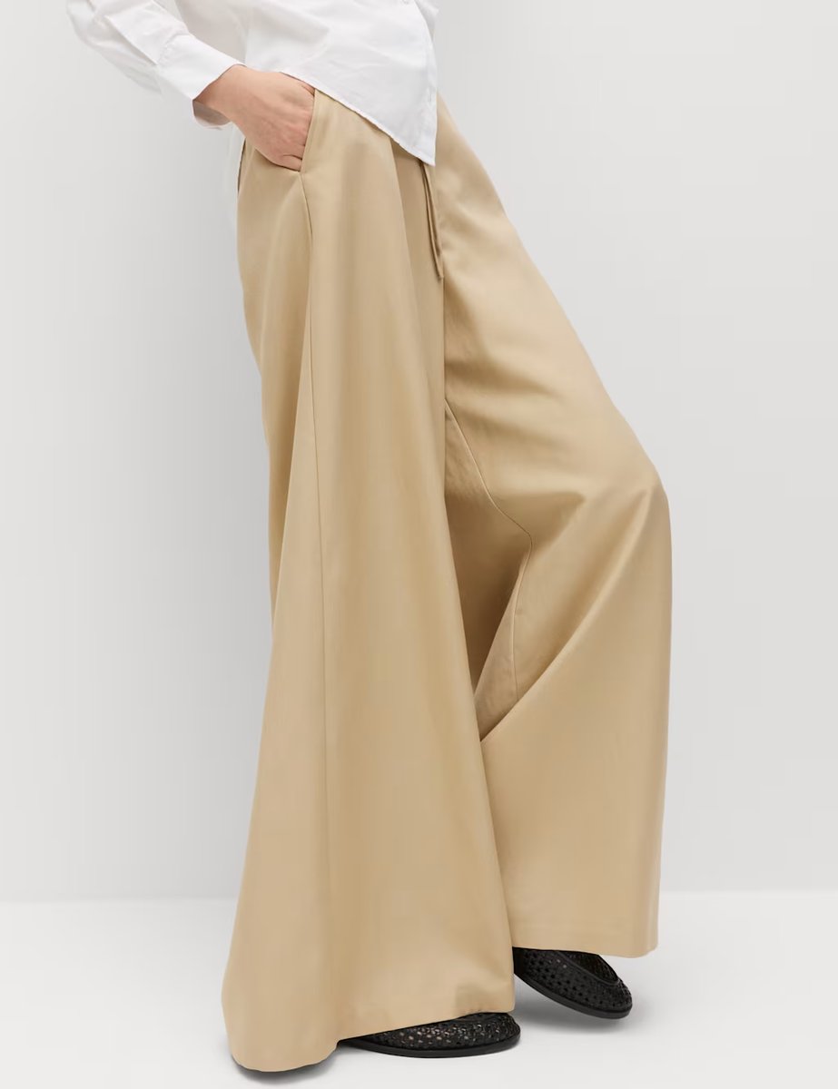Marks & Spencer M&S Lyocell Rich Palazzo Trousers with Linen Sandstone - 4