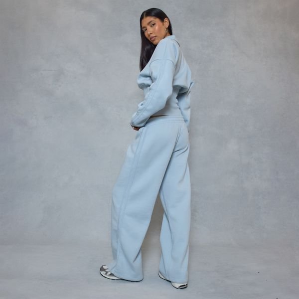 EGO Low Rise Elastic Waistband Side Stripe Detail Wide Leg Joggers In Blue, Women's Size UK 6 - 2