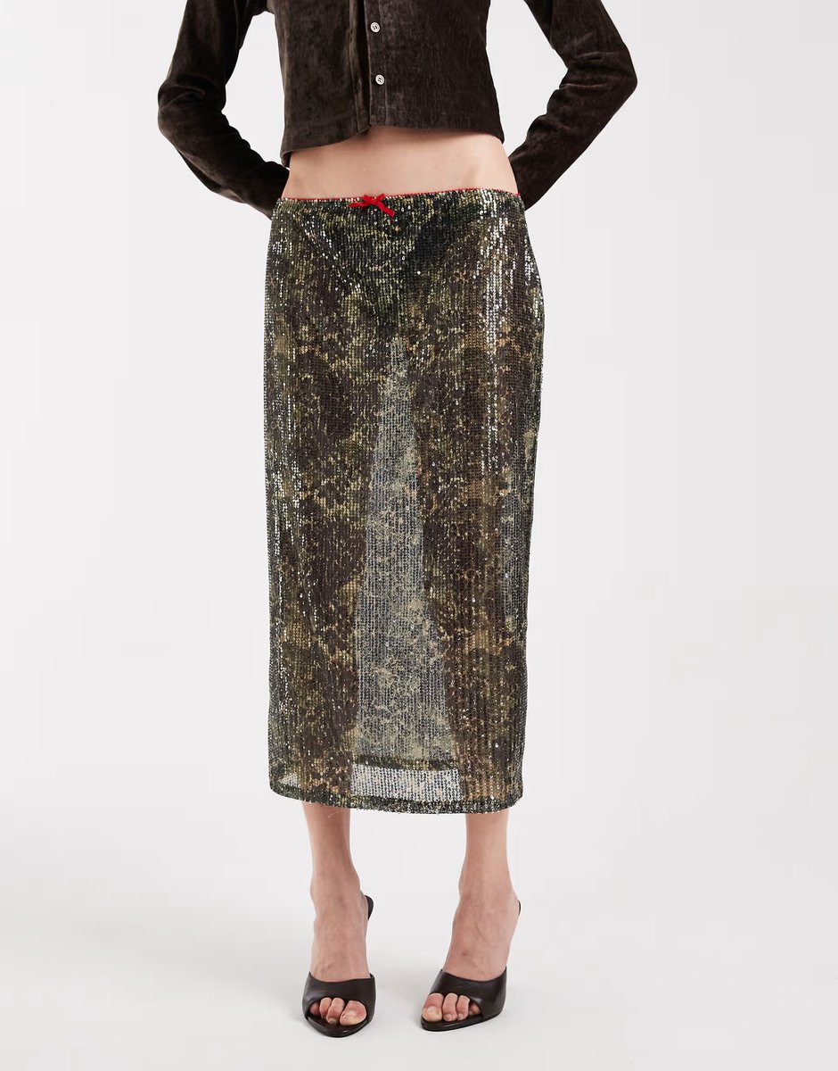 ASOS COLLUSION sheer awkward length skirt in camo sequin - 2