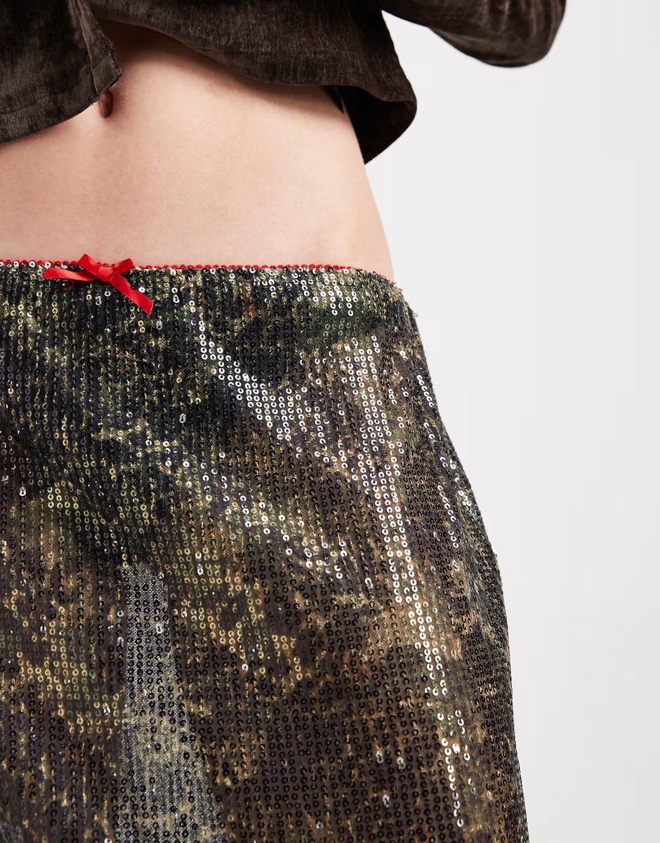 ASOS COLLUSION sheer awkward length skirt in camo sequin - 4