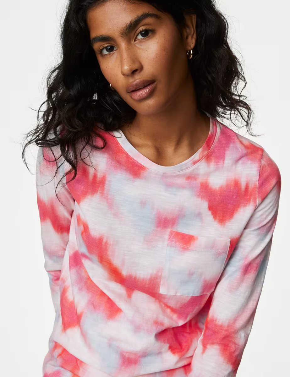 Marks & Spencer M&S Pure Cotton Printed Crew Neck T-Shirt Light Pink Mix - 3