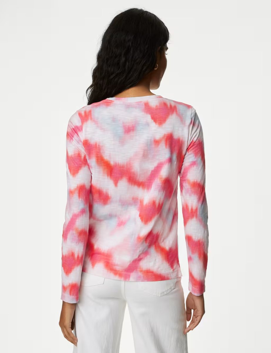 Marks & Spencer M&S Pure Cotton Printed Crew Neck T-Shirt Light Pink Mix - 4