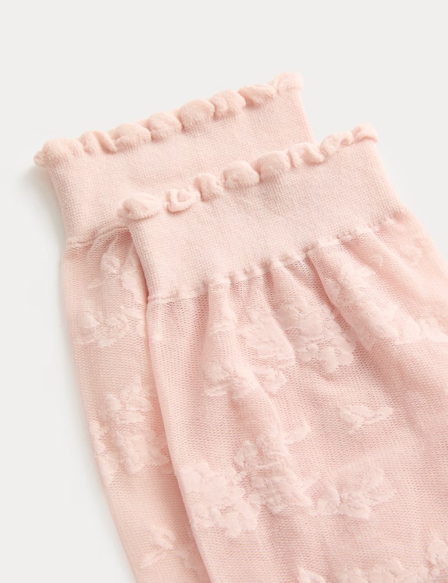 Marks & Spencer M&S Floral Lace Ankle High Socks Pink Shell - 2