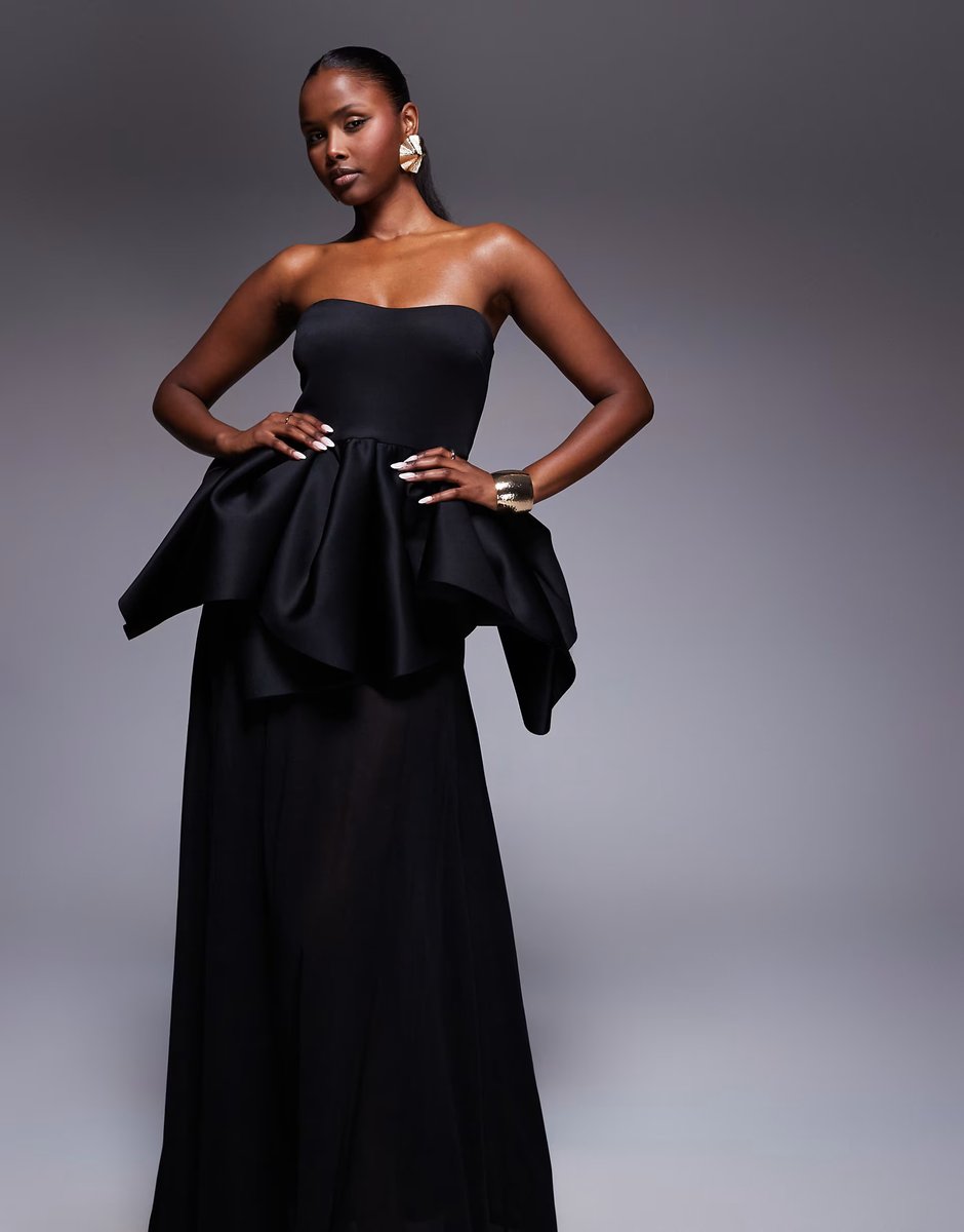 ASOS ASOS DESIGN Premium bandeau with sheer skirt maxi dress in black scuba-style fabric - 4