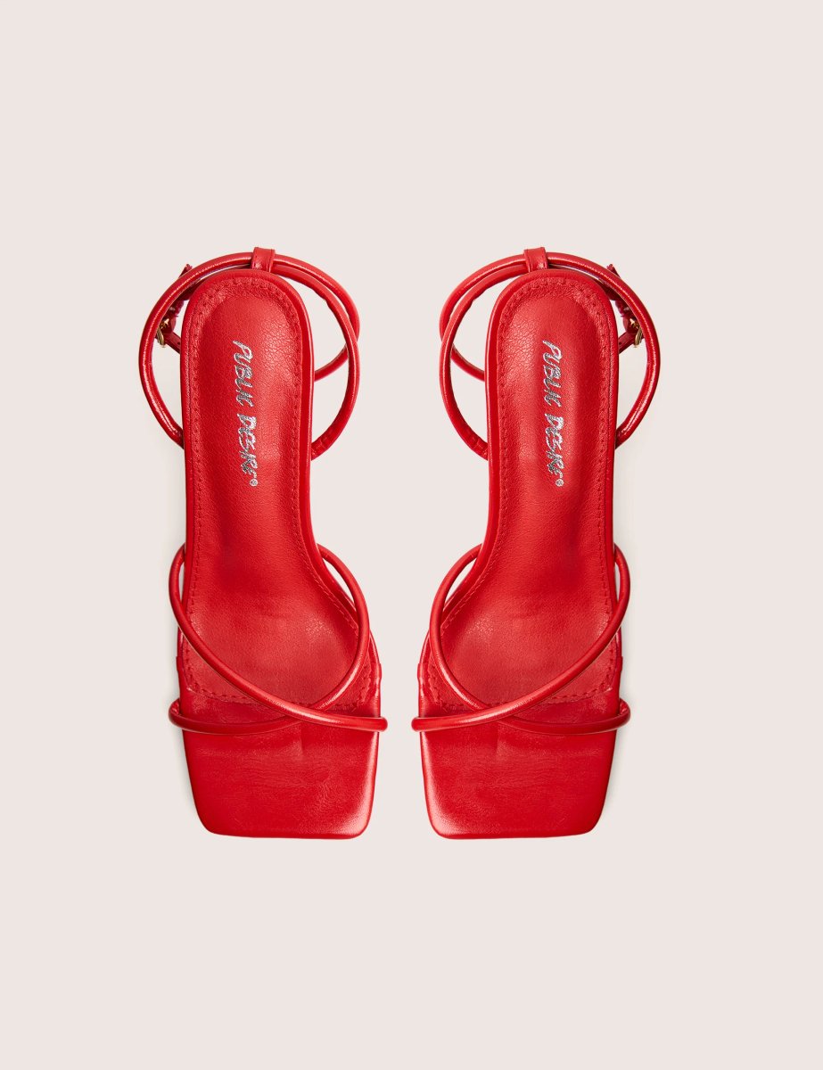 Public Desire Bree Red Pu Barely There Square Toe Mid Stiletto Heels - 2