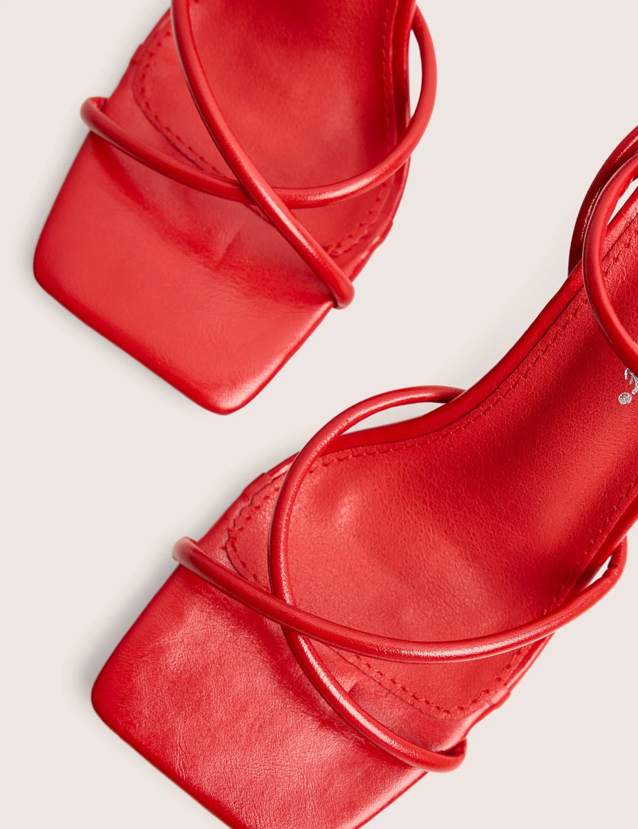 Public Desire Bree Red Pu Barely There Square Toe Mid Stiletto Heels - 4