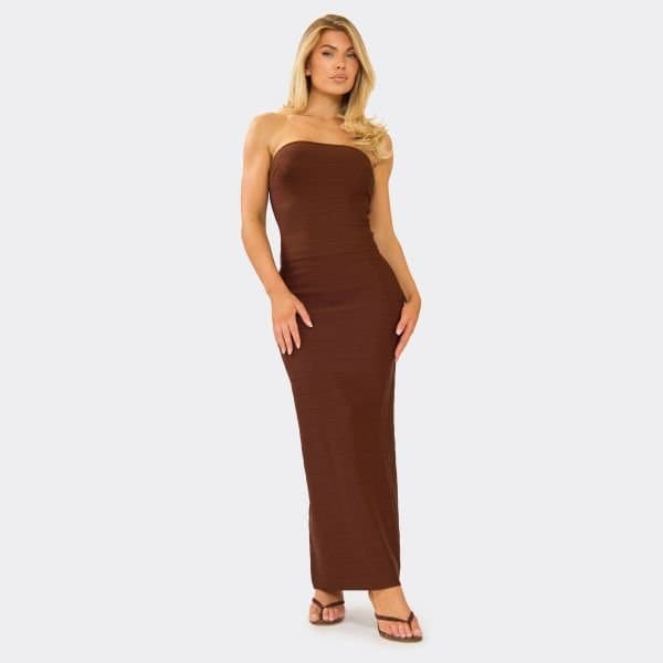 EGO Low Waist Maxi Skirt In Chocolate Brown Bandage, Women's Size UK 6