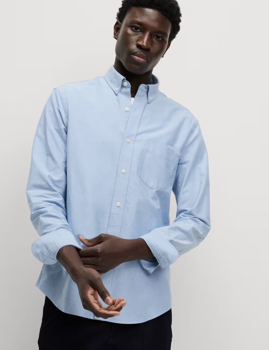 Marks & Spencer M&S Chambray Oxford Shirt with Button-Down Collar
