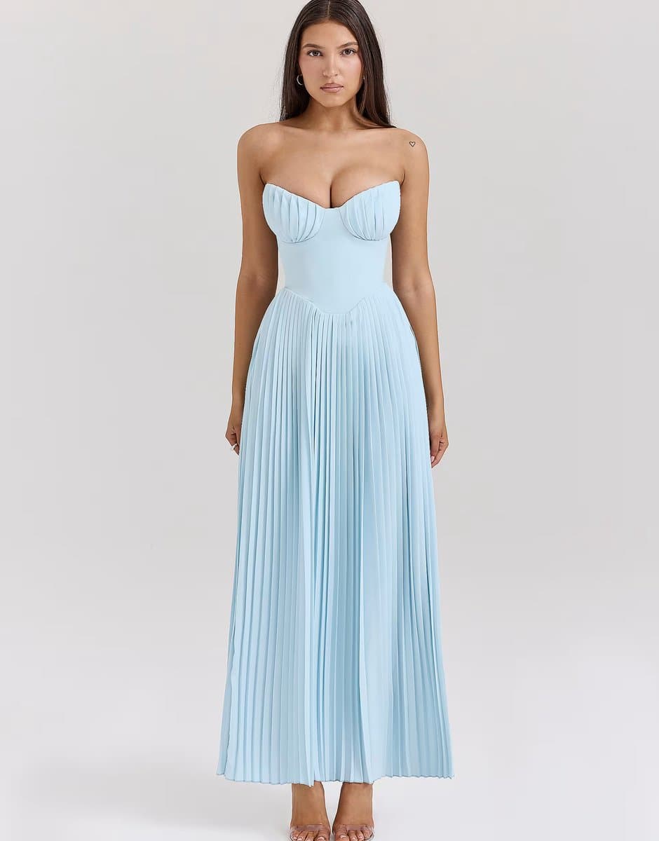 ASOS House of CB Marcella pleated maxi dress in ocean blue