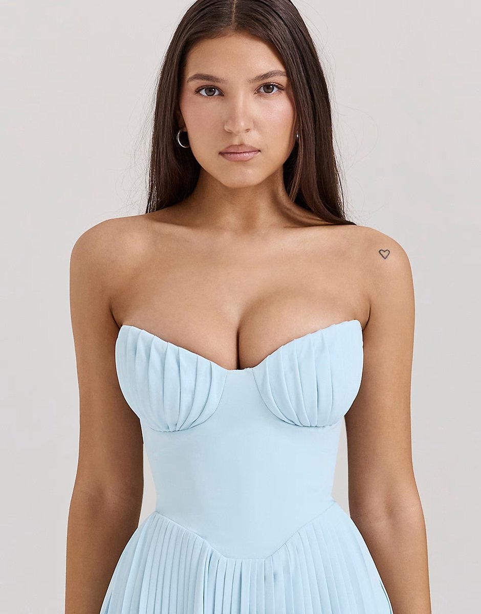 ASOS House of CB Marcella pleated maxi dress in ocean blue - 3