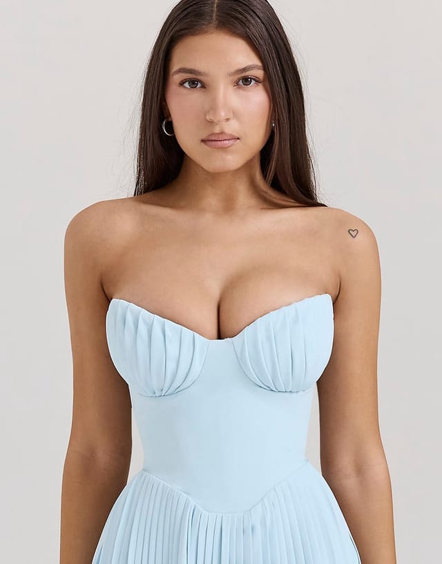 ASOS House of CB Marcella pleated maxi dress in ocean blue - 3