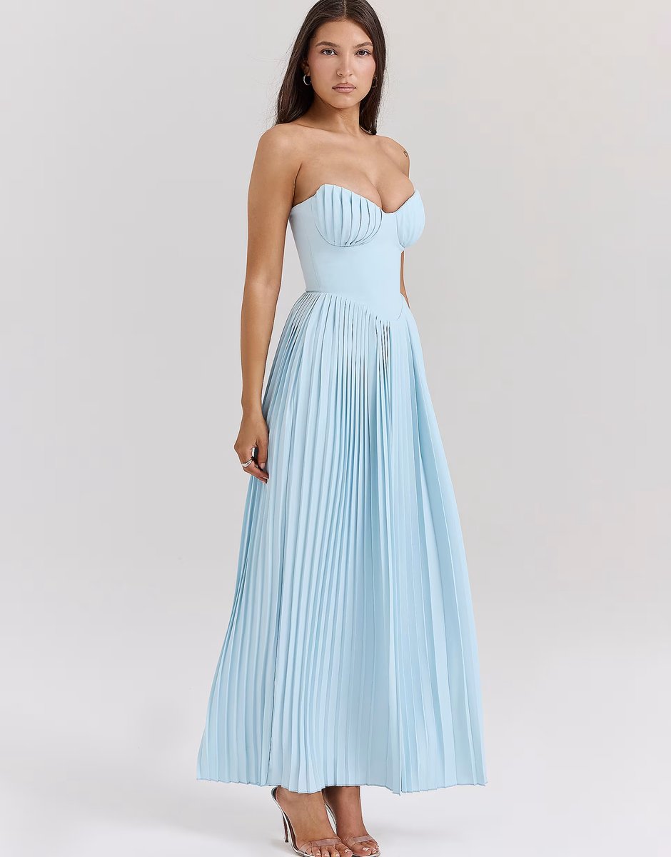 ASOS House of CB Marcella pleated maxi dress in ocean blue - 4