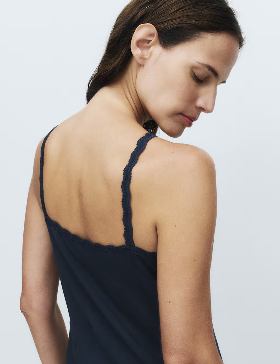 Marks & Spencer M&S 3pk Cotton Rich Lace Trim Vests Navy Mix - 3