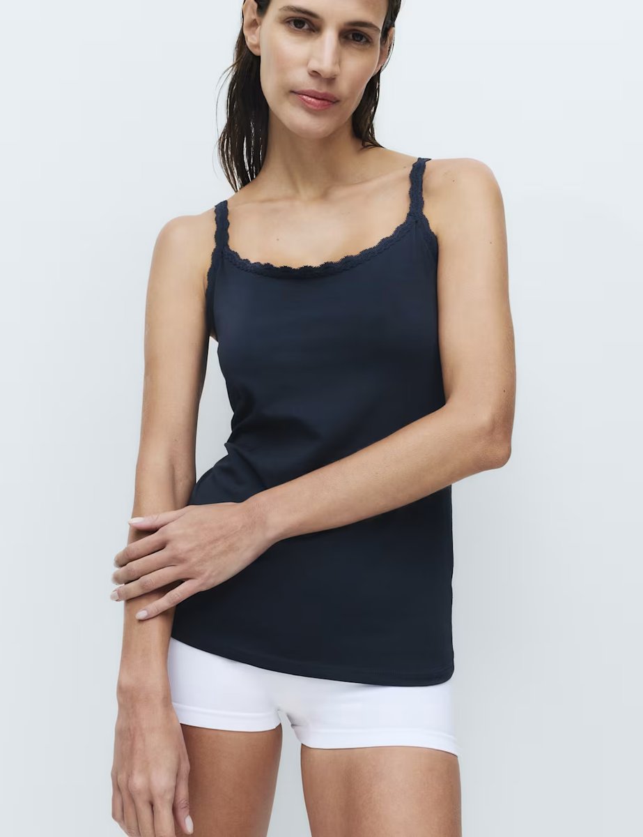 Marks & Spencer M&S 3pk Cotton Rich Lace Trim Vests Navy Mix - 4