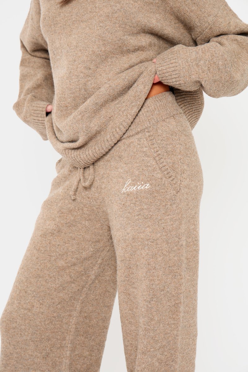 Kaiia Kaiia Drawstring Wide Leg Trousers Taupe Marl - 2