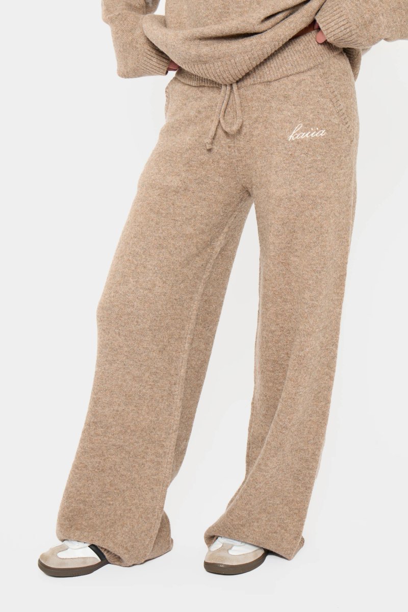 Kaiia Kaiia Drawstring Wide Leg Trousers Taupe Marl - 3