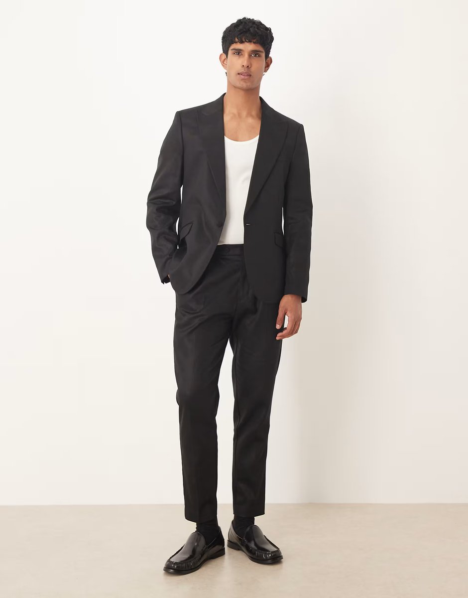 ASOS ASOS DESIGN slim suit jacket with linen in black shine - 2